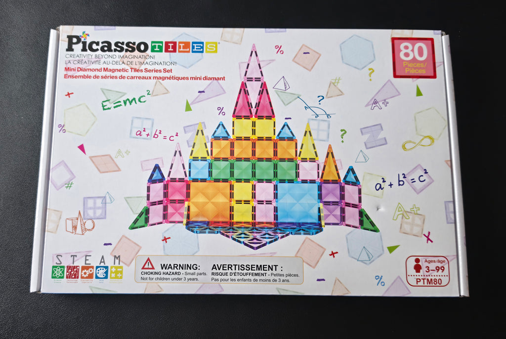 PicassoTiles 80 Piece Magnetic Building Block Mini Diamond Series Travel Size On-The-Go Magnet Construction Toy Set