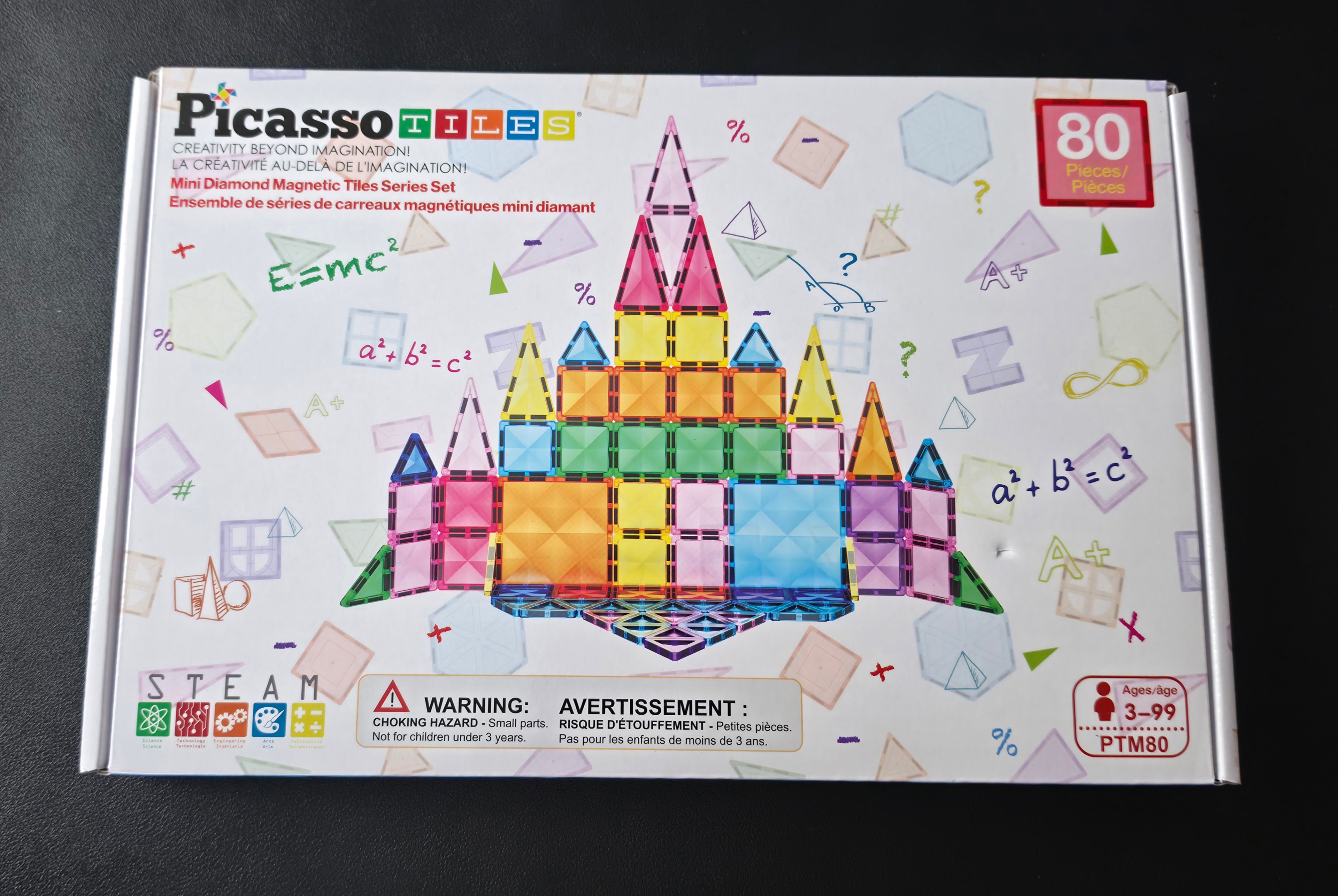 PicassoTiles 80 Piece Magnetic Building Block Mini Diamond Series Travel Size On-The-Go Magnet Construction Toy Set