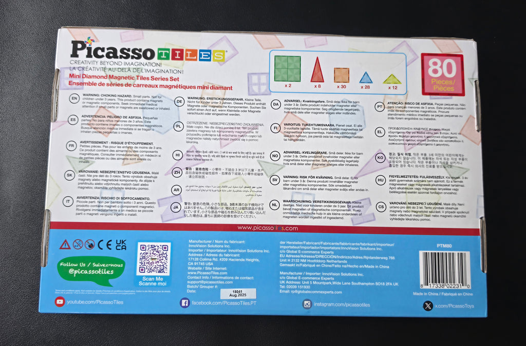 PicassoTiles 80 Piece Magnetic Building Block Mini Diamond Series Travel Size On-The-Go Magnet Construction Toy Set